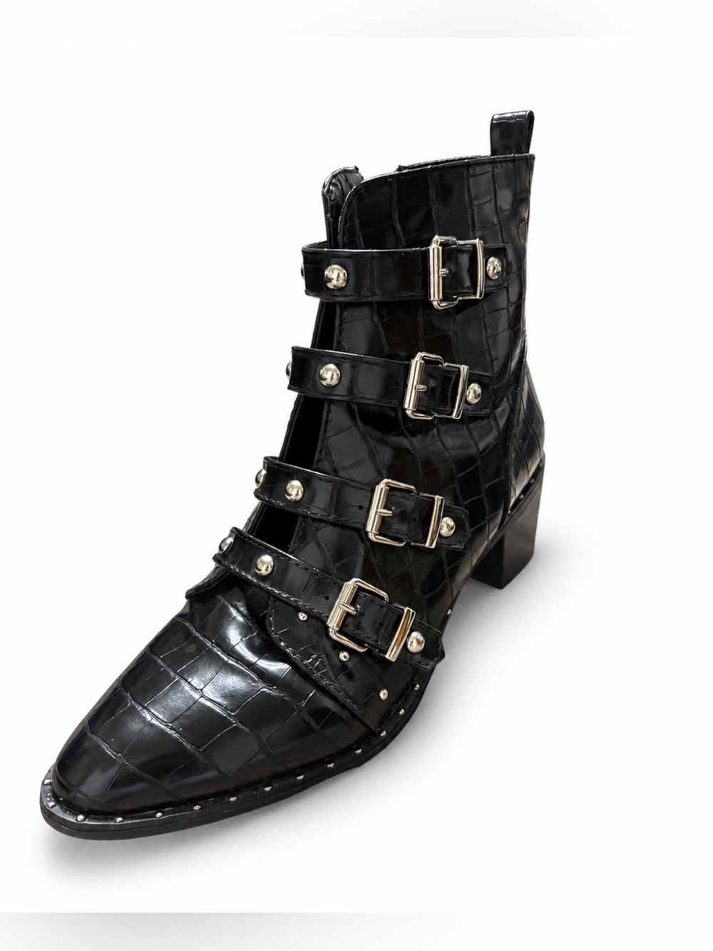 Catherine Malandrino Shandy Black Croc Studded Buckle Boots 8.5